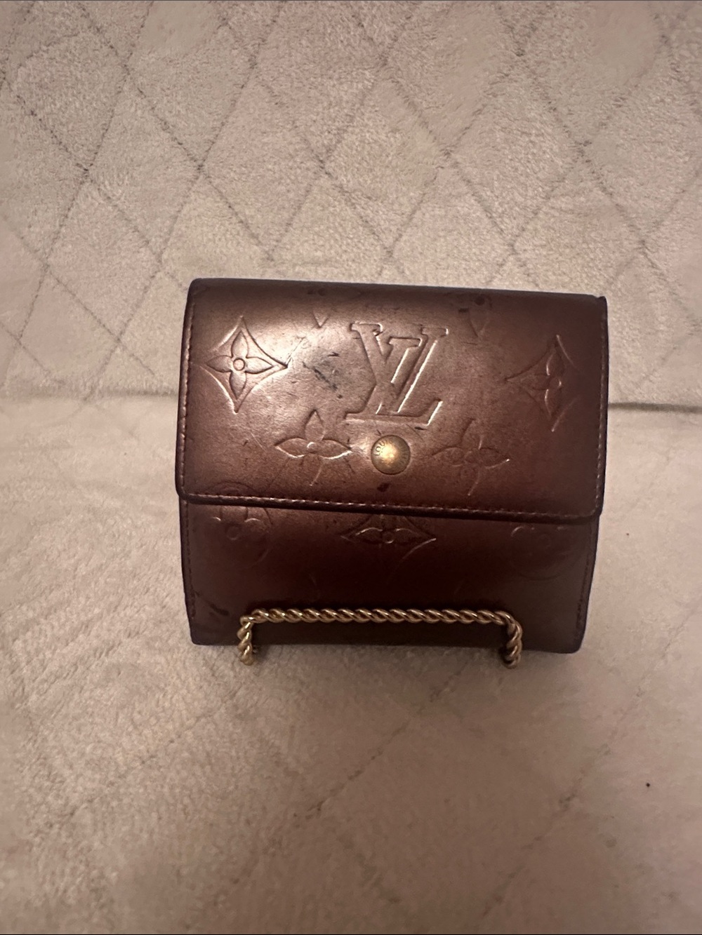 Louis Vuitton Brownish Monogram Embossed Leather Compact Wallet with Gold Snap